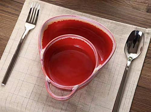 Roe & Moe Stoneware Soup & Side  Chips & Dip Bowl Set of 2 by Roe & Moe (Cream and Red) - Image 4